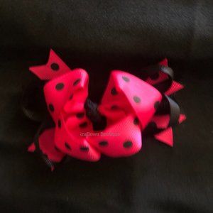 Black & Hot Pink Polka Dot 5" Boutique Deluxe Bow  (2) 5B2235   Handmade NWT